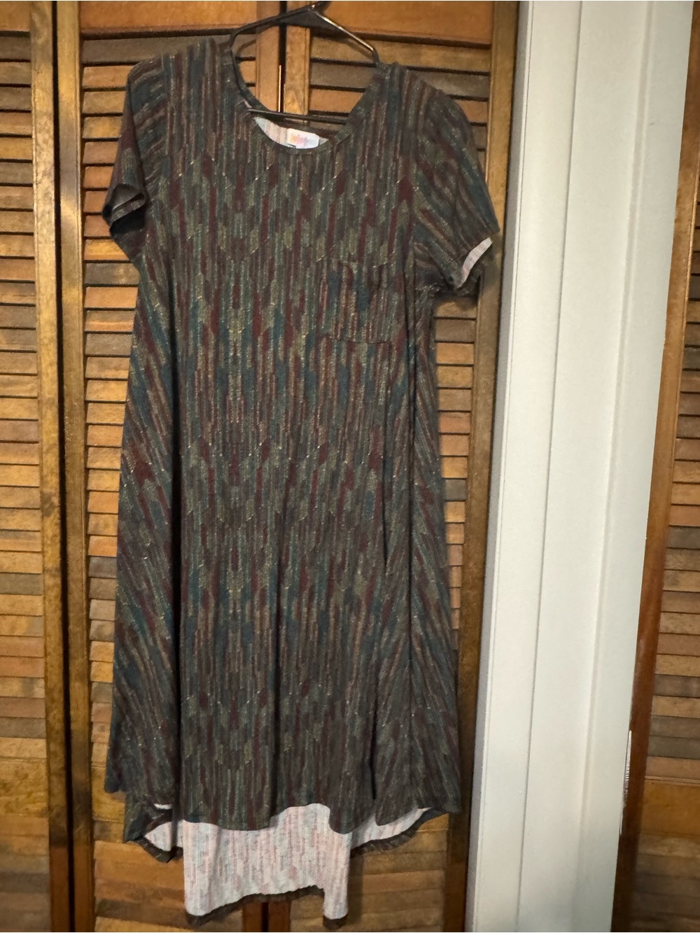 LuLaRoe Olive Multi Short Sleeve High-Low Swing Dress